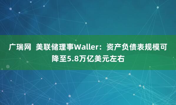广瑞网  美联储理事Waller：资产负债表规模可降至5.8万亿美元左右